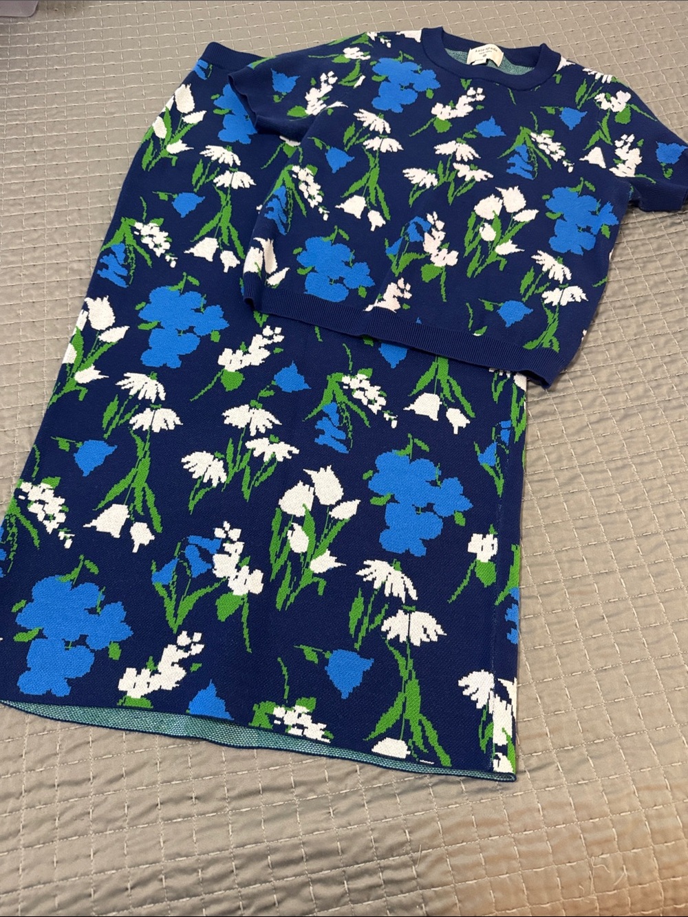 kate spade Navy Floral Knit Sweater with Green & White Accents